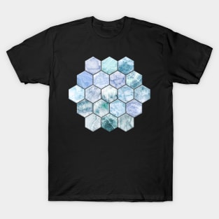 Ice Blue and Jade Stone and Marble Hexagon Tiles T-Shirt